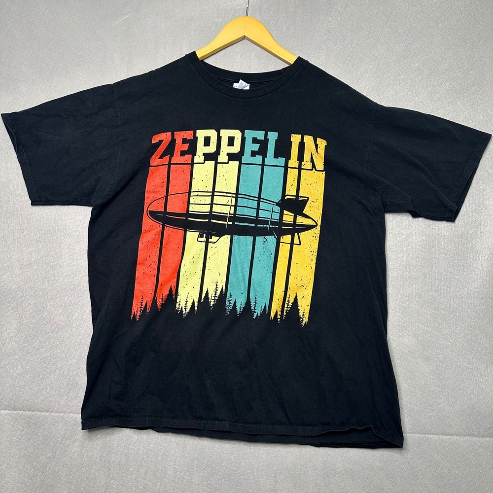 Led Zeppelin Mens T-Shirt XL Black Retro Blimp Rock Tee Graphic Band Song Tour